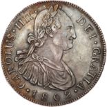 Guatemala. 8 Reales, 1802-NG M. Eliz-59; KM-53. Charles IV. Toned. Surface residue. Sharpness of