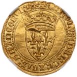 France. Gold Ecu d'Or, undated. Fr-291. Charles VI, 1380-1422. Crowned arms of France. Rev.