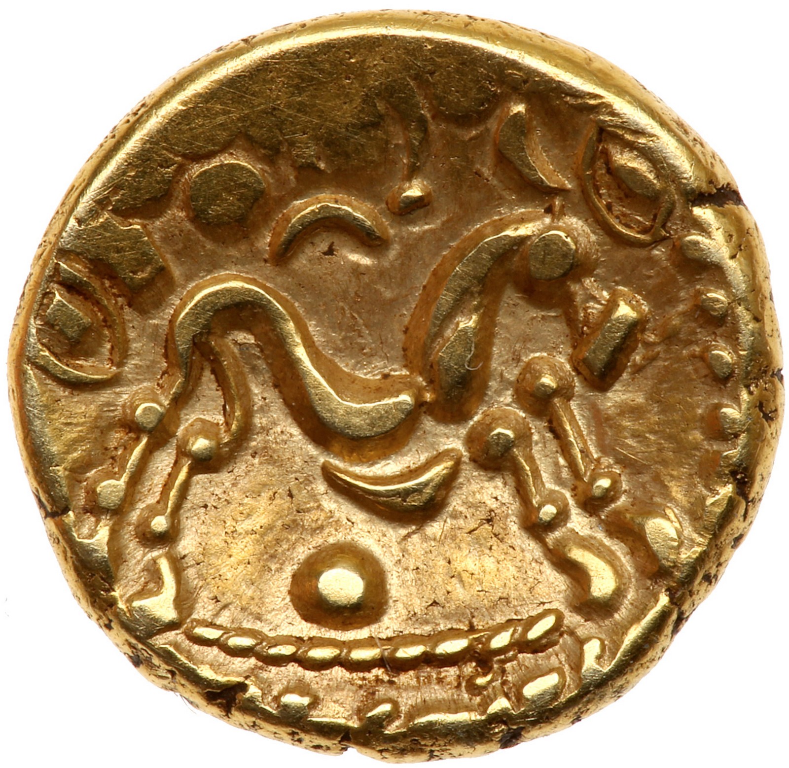 Celtic, Gaul. Ambiani. Gold Stater (5.6 g), 60-55 BC. Gallic War type. Blank. Reverse: Disjointed - Image 2 of 2