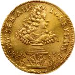 German States: Hamburg. 2 Ducats, 1705-IR. Fr-1115; KM-336. Bust of Joseph I right, on base with