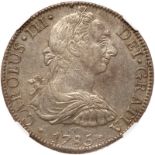 Mexico. 8 Reales, 1785-Mo FM. Eliz-97; KM-106.2a. Charles III. Nice original toning and luster.