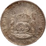 Peru. 8 Reales, 1759-JM (Lima). Eliz-10; KM-55.2. Ferdinand VI. Dot above one 'L' in mintmark.