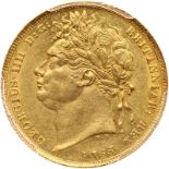 Great Britain. Sovereign, 1821. S.3800; Fr-376; KM-682. George IV. Laureate head left. Lustrous with