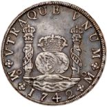 Mexico. 8 Reales, 1742-Mo MF. Eliz-19; KM-103. Philip V. Pillar type. NGC graded Extremely Fine,