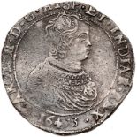 Spanish Netherlands. Ducatone, 1673 (Flanders). Dav-4479; KM-64. Charles II. Shipwreck salvaged.