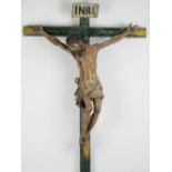 Crucifijo de madera tallada y policromada, S.XVIII
69 x 41,5 cm, la cruz
200 - 300 €