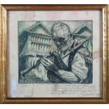 Manuel Castro-Gil (Lugo, 1891-1961)  
"Gaitero"
Litografía dedicada y firmada a lápiz
19 x 21 cm