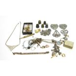 A COLLECTION ASSORTED COSTUME ITEMS including a late Victorian silver two piece buckle; a plated