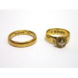 A 22CT GOLD PLAIN WEDDING RING finger size M, 6.7g gross; with a 22ct gold ring set with an old