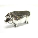 A SILVER PIG PIN CUSHION by Levi & Salaman, Birmingham 1907, the animal standing, 7.2cm long