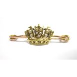 A NAVAL CROWN BAR BROOCH set with split pearls and rose cut diamonds, 3.5cm long