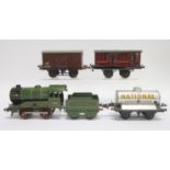 [O GAUGE]. A MISCELLANEOUS HORNBY COLLECTION comprising a No.0, L.N.E.R. 0-4-0 tender locomotive,