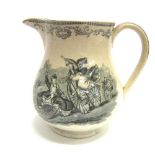 [CYCLING]. A 19TH CENTURY TRANSFER PRINTED POTTERY JUG one side depicting a lady and gentleman