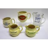FOUR WILLS CIGARETTES POTTERY WATER JUGS advertising Capstan (two different), Woodbines, and Gold