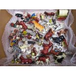 A COLLECTION OF LEAD FARM ANIMALS & ACCESSORIES by Britains and others, including a French covered