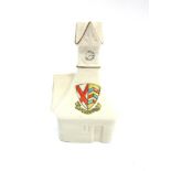 CRESTED CHINA - A SCARCE CARLTON CHINA MODEL OF A FIRE ENGINE HOUSE with printed clock faces (