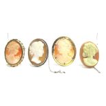 A 9 CARAT SHELL CAMEO BROOCH PENDANT 7.9g gross; with three other cameo brooches