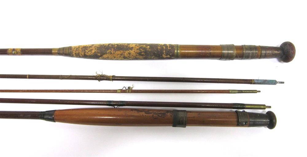 A HARDY GREENHEART THREE PIECE FISHING ROD number C2 18514, (replacement tip), together with a two