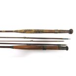 A HARDY GREENHEART THREE PIECE FISHING ROD number C2 18514, (replacement tip), together with a two