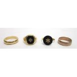 A 9 CARAT GOLD WEDDING RING another 9ct gold wedding ring; a 9ct gold onyx signet ring; 11.9g gross;