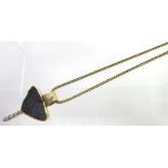 A DIAMOND AND DRUSY PENDANT stamped '750', the triangular crystal conglomerate with an articulated