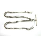 A SILVER WATCH CHAIN of graduated curb links, 40cm long, 36.5g gross