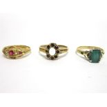 A DIAMOND AND RUBY 18 CARAT GOLD RING Birmingham 1913, finger size J, 2.3g gross; with two stone set