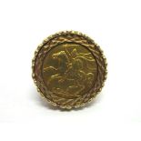 A 1974 ISLE OF MAN HALF SOVEREIGN in a 9ct gold ring mount, finger size Q, 8.8g gross