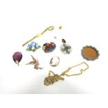 A SMALL COLLECTION OF COSTUME JEWELLERY  a shell cameo; and a lady's Rotary bracelet watch