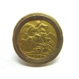 A 1908 SOVEREIGN  in a 9ct gold ring mount, finger size V½, 17.2g gross