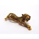 A CONTINENTAL LEOPARD BROOCH with enamelled detail, indistinct control marks, 7cm long, 29g gross,