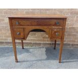 A MAHOGANY LOWBOY with line inlaid decoration, fitted with three drawers, on square tapering
