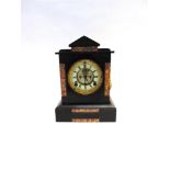 A VICTORIAN SLATE AND MARBLE MANTLE CLOCK with visible escapement and 8-day movement by the
