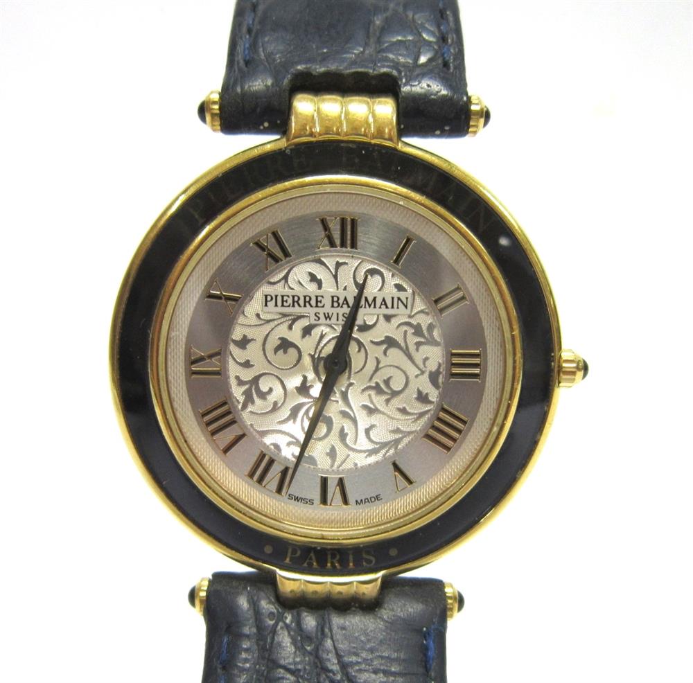 PIERRE BALMAIN, A GENTLEMANS QUARTZ WRIST WATCH the circular dial with scroll engraved centre, outer