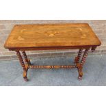 A VICTORIAN PARQUETRY DECORATED SIDE TABLE the top inlaid with butterflies and a floral motif to