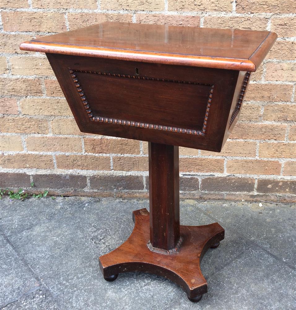 A VICTORIAN MAHOGANY WORK TABLE the rectangular top lifting to reveal part fitted interior, on