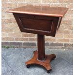A VICTORIAN MAHOGANY WORK TABLE the rectangular top lifting to reveal part fitted interior, on