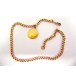 A 15CT GOLD WATCH CHAIN of graduated solid curb links, 39cm long; with a gold coin attached, very