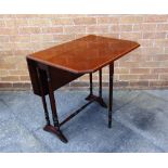 AN EDWARDIAN INLAID MAHOGANY SUTHERLAND TABLE the turned supports joined by stretcher rail, 68 x