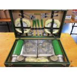 A GARRISON CASED PICNIC SET with original fitted contents including pair of metal sandwich tins,