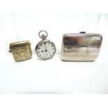 A SILVER OPEN FACED POCKET WATCH with a silver cigarette case, 74g (2.38 troy ozs) gross; and a