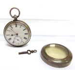 ANONYMOUS, A CONTINENTAL SILVER COLOURED OPEN FACED POCKET WATCH the white enamel dial with black