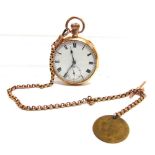 ANONYMOUS, A 9 CARAT GOLD OPENFACED POCKETWATCH the white enamel dial with black hands, Roman