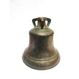 A 19TH CENTURY BRONZE BELL,  30cm diameter, 29cm high