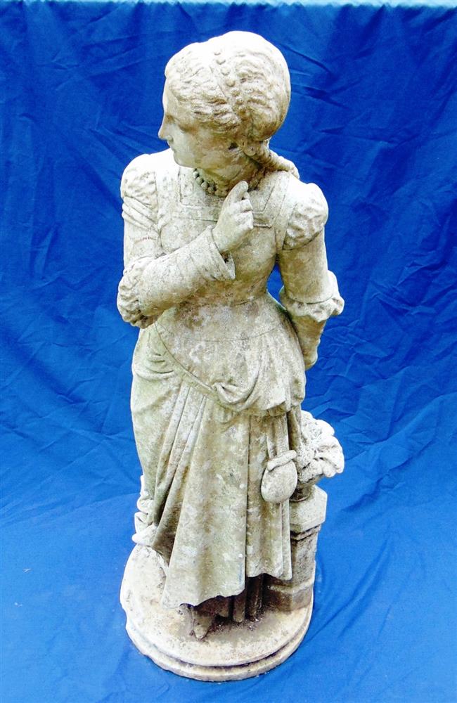 A VICTORIAN CARVED WHITE MARBLE SCULPTURE of a lady in long formal dress, on circular base signed 'P - Image 4 of 7