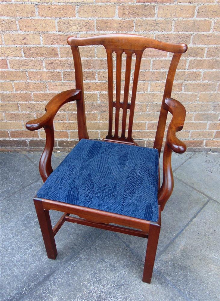 A SET OF SEVEN MAHOGANY DINING CHAIRS  including a carver, with pierced vase shaped splats on square - Image 2 of 2