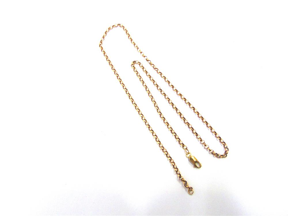 A 9 CARAT GOLD CHAIN of round belcher links, 53cm long, 7.7g gross