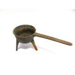 A BRONZE SKILLET OF UNUSUALLY SMALL SIZE,  named to the handle 'COX:TAUNTON 1', the bowl 14cm