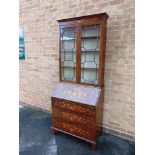 AN EDWARDIAN MAHOGANY BUREAU BOOKCASE,  with astragal glazed upper section and fitted interior
