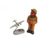 A SECOND WORLD WAR COMPRESSED CARD SOLDIER FIGURINE with a part painted finish, 30.5cm high; and a